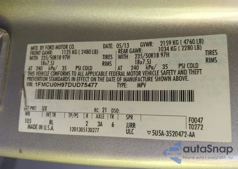 2013 Ford Escape Sel from USA, damaged, VIN 1FMCU0H97DUD75477